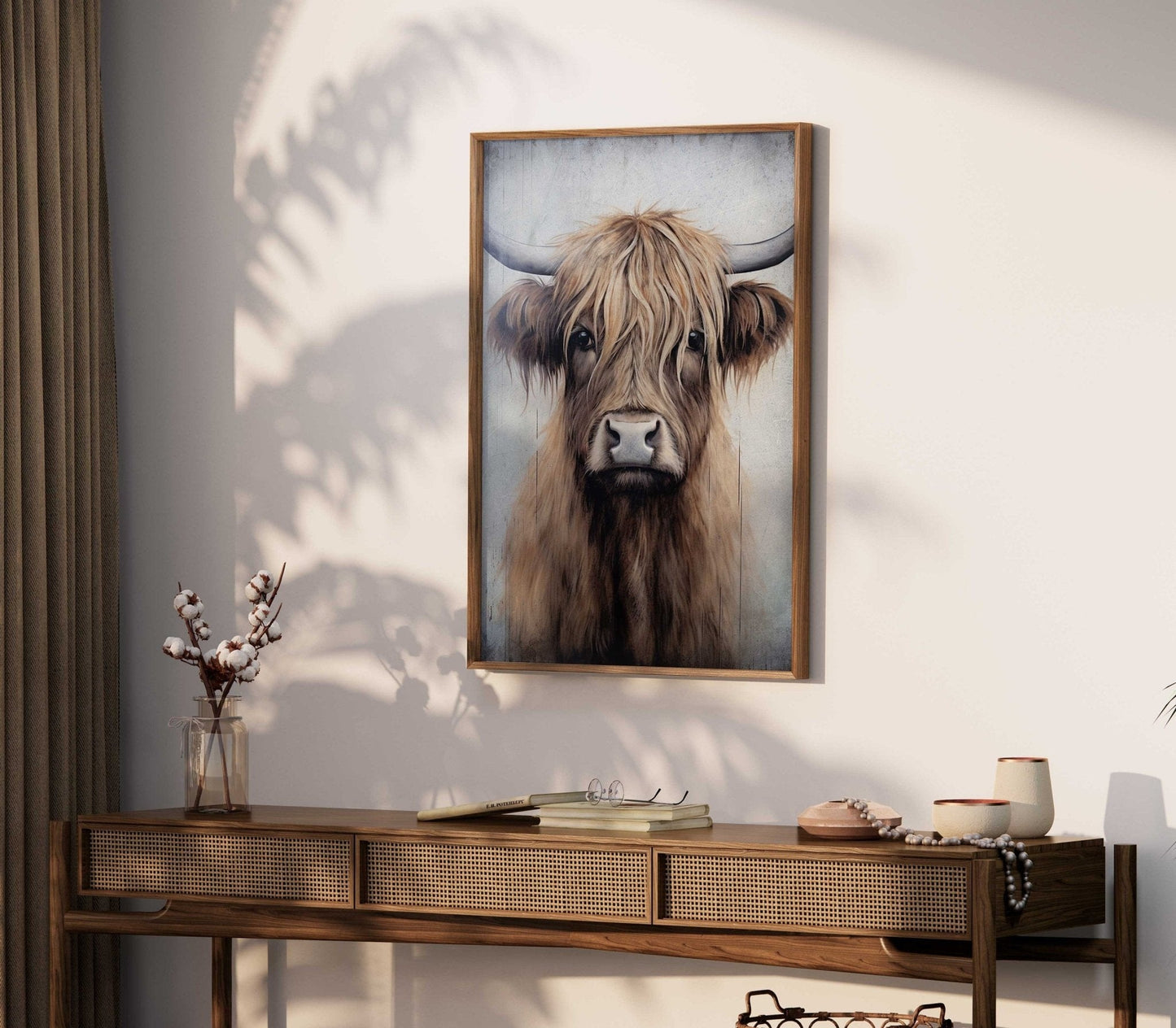 Highland Cow Wall Art, Rustic Farmhouse Decor, Vintage Country Painting - WildfieldPrints