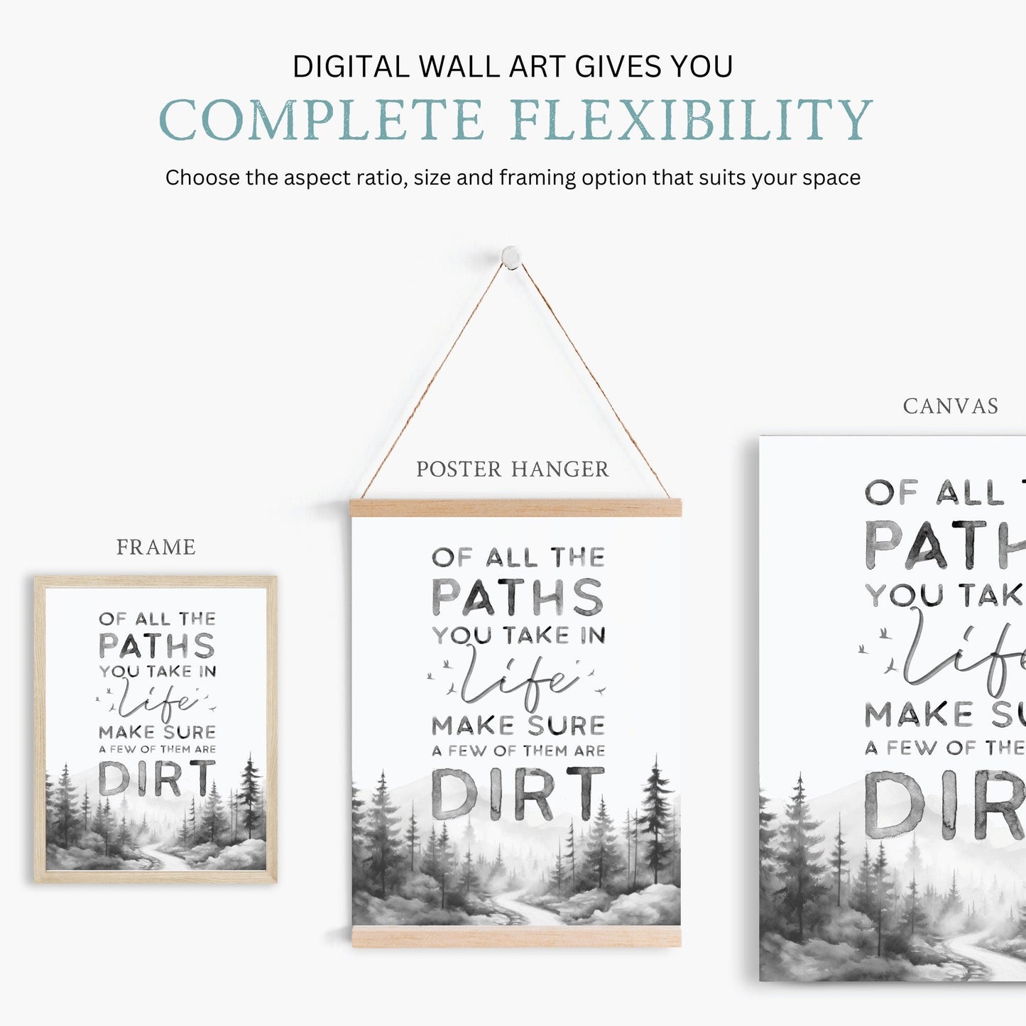 Hiking Decor, Nature Quote Art, Forest Trail Painting, Adventure Print - WildfieldPrints