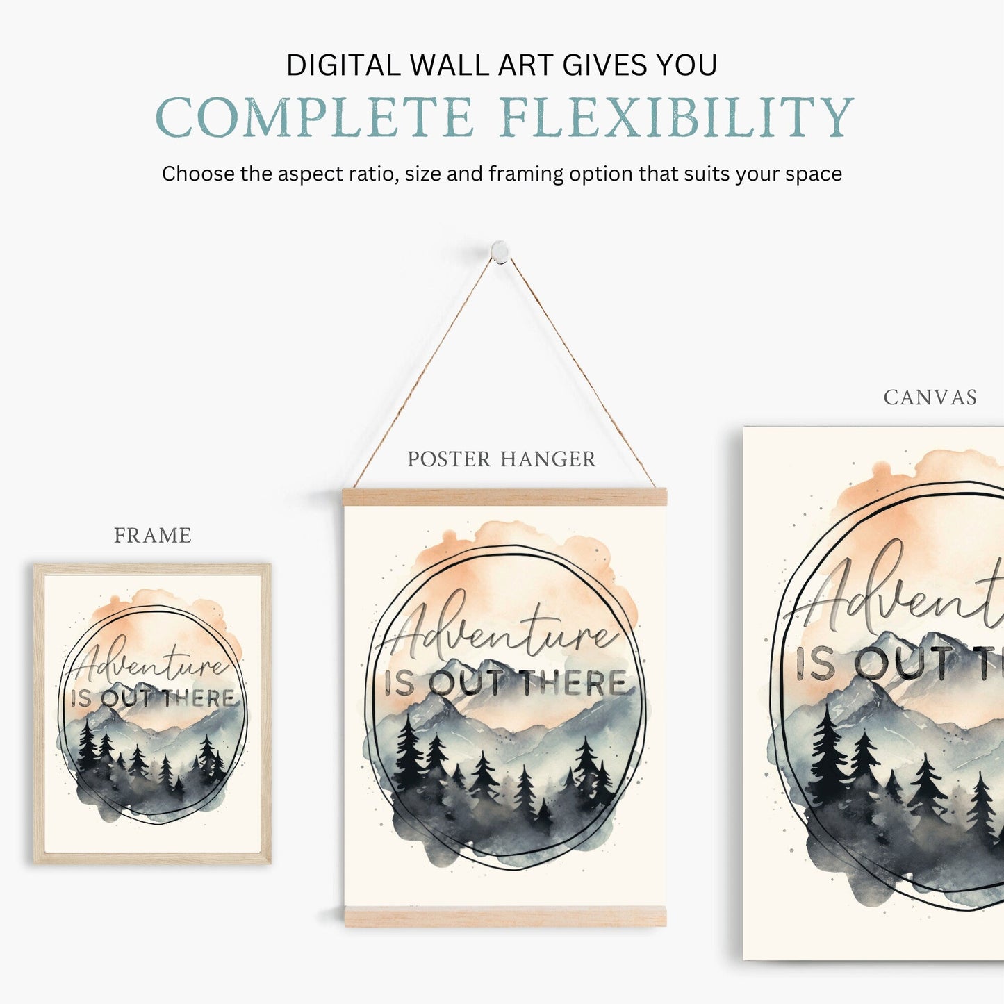 Hiking Quote Art, Adventure is Out There, Inspirational Camping Decor - WildfieldPrints
