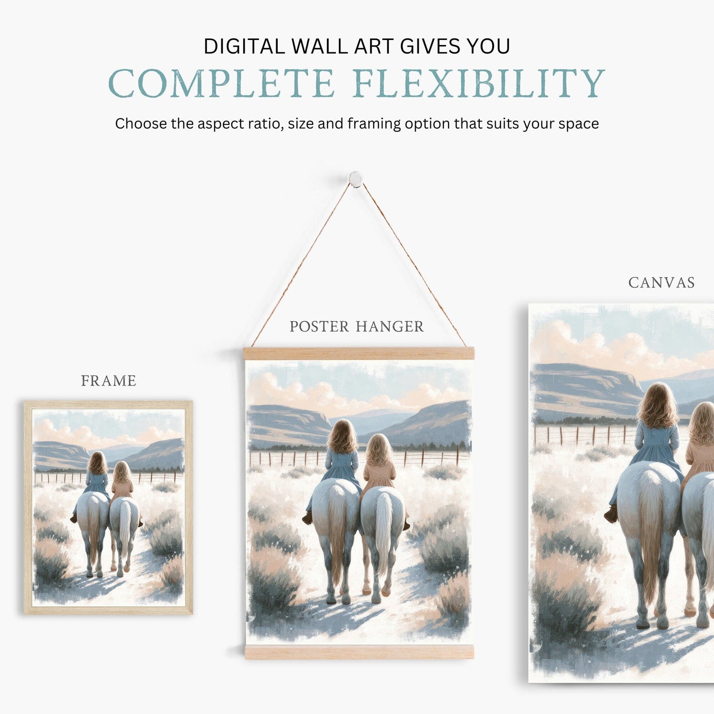 Horse Nursery Decor, Sisters Riding Horses, Equestrian Wall Art - WildfieldPrints