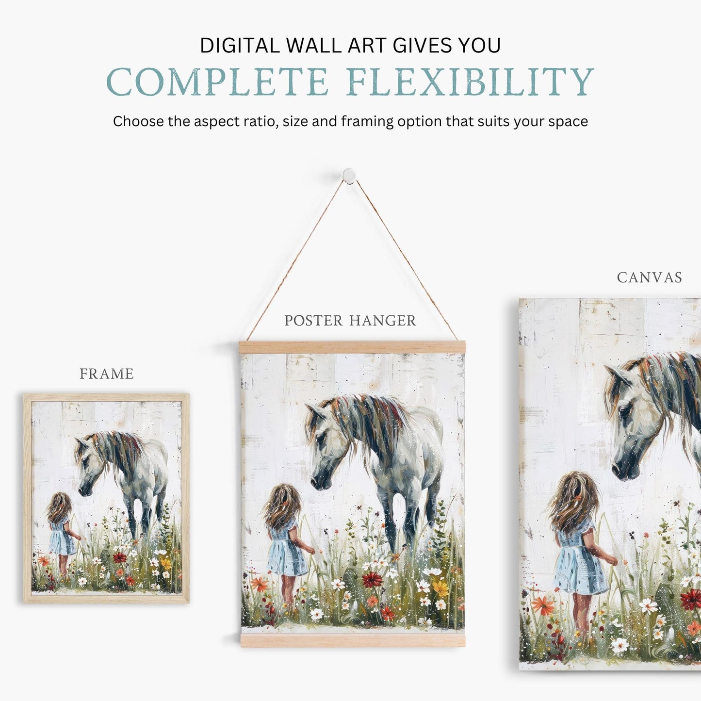 Horse Nursery Print, Equestrian Decor for Girls, Wildflower Wall Art - WildfieldPrints