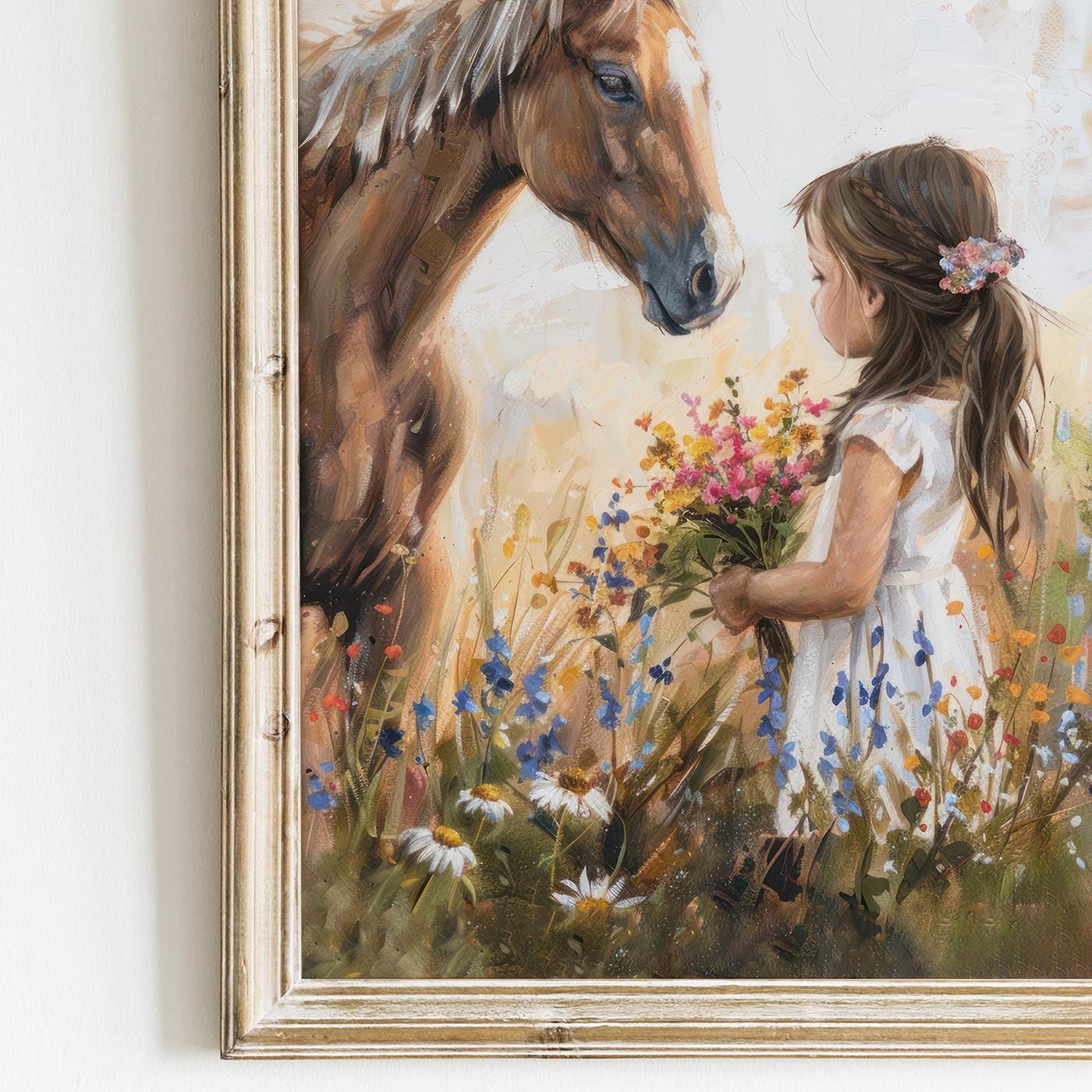 Horse Nursery Print, Little Girl & Horse Print, Horse Gift Girl, Wildflower Nursery Decor, Rustic Horse Print, Girl Room, Printable Girl Art - My Store