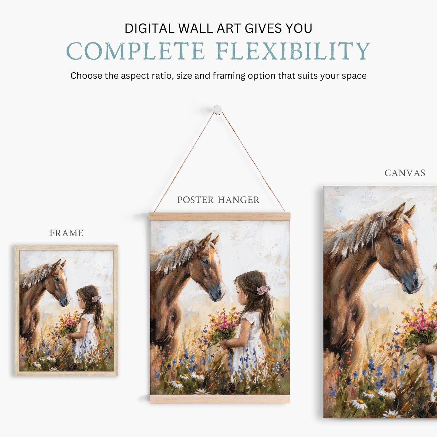 Horse Nursery Print, Little Girl & Horse Print, Horse Gift Girl, Wildflower Nursery Decor, Rustic Horse Print, Girl Room, Printable Girl Art - My Store