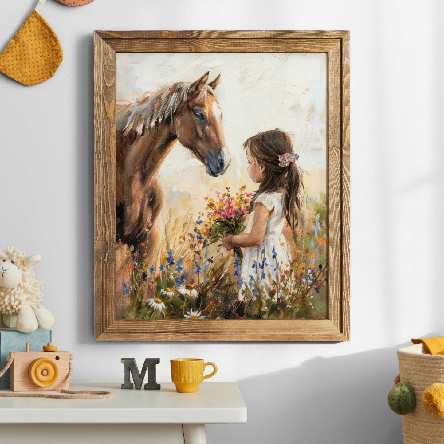 Horse Nursery Print, Little Girl & Horse Print, Horse Gift Girl, Wildflower Nursery Decor, Rustic Horse Print, Girl Room, Printable Girl Art - My Store