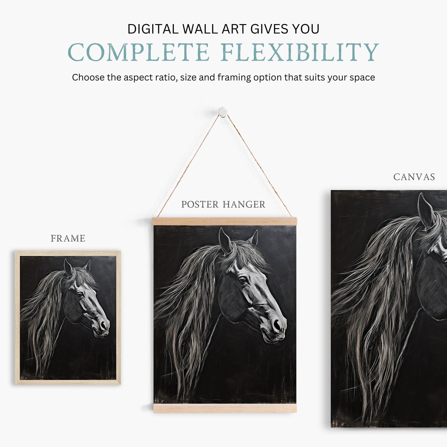 Horse Print, Equestrian Lover Gift, Rustic Farmhouse Wall Decor, Country Style Art - WildfieldPrints