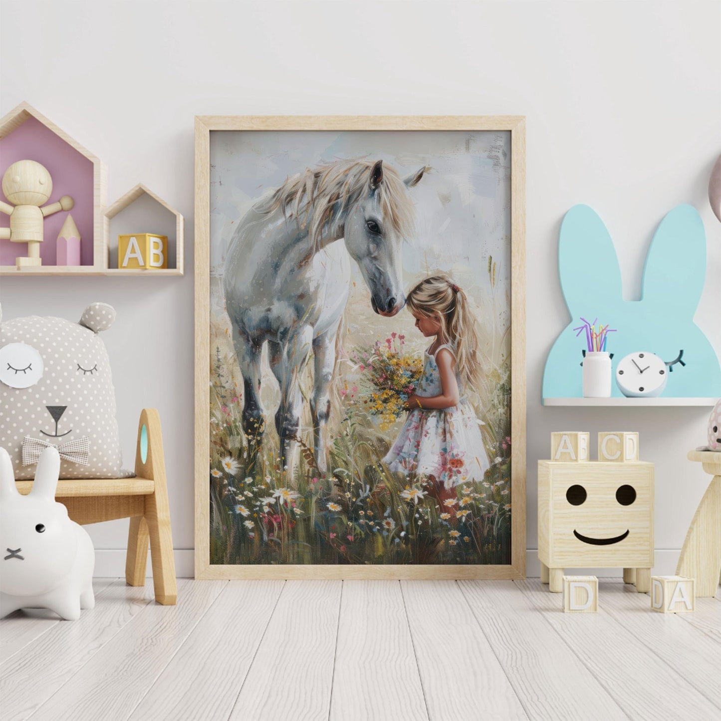 Horse Print for Girls Room, Girl & Horse Print, Horse Gift Young Girl, Horse Nursery Wall Art, Vintage Horse Painting, Printable Horse Art - My Store