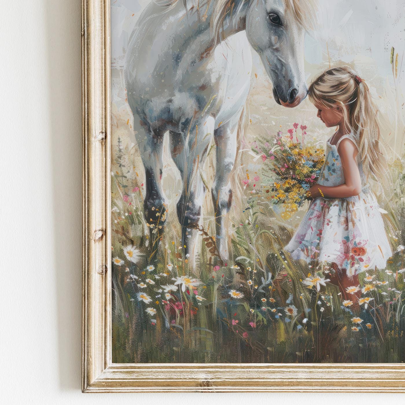 Horse Print for Girls Room, Girl & Horse Print, Horse Gift Young Girl, Horse Nursery Wall Art, Vintage Horse Painting, Printable Horse Art - My Store