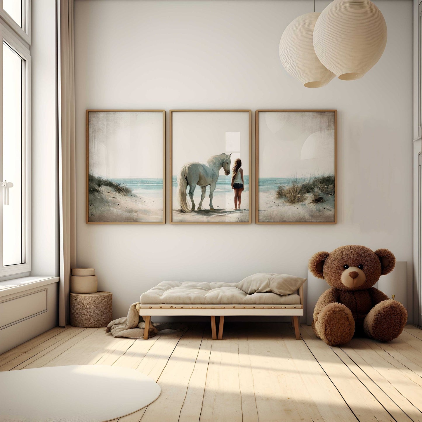 Horse Wall Art, Charming Nursery Decor, Beach Print for Girls - WildfieldPrints