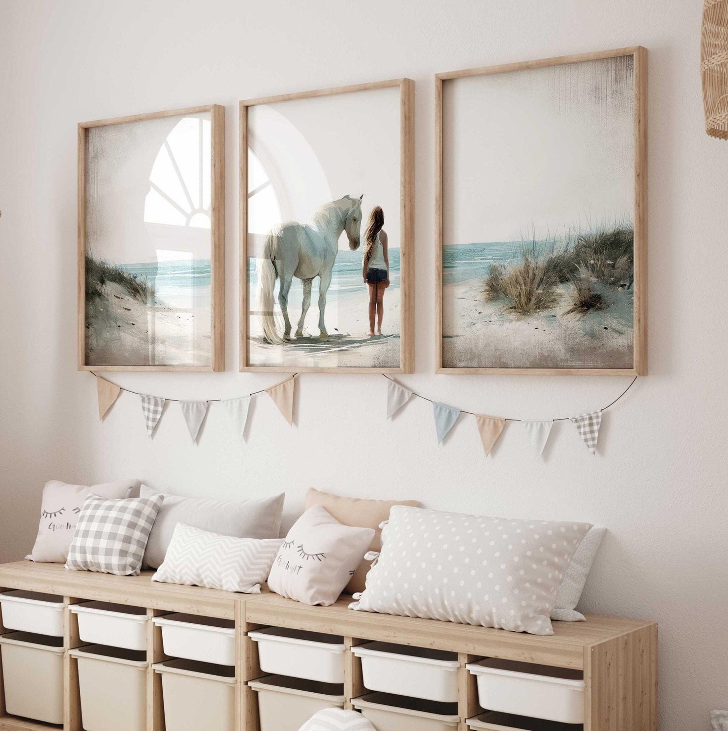 Horse Wall Art, Charming Nursery Decor, Beach Print for Girls - WildfieldPrints