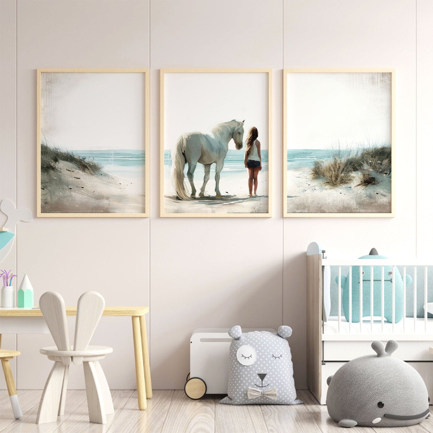 Horse Wall Art, Charming Nursery Decor, Beach Print for Girls - WildfieldPrints