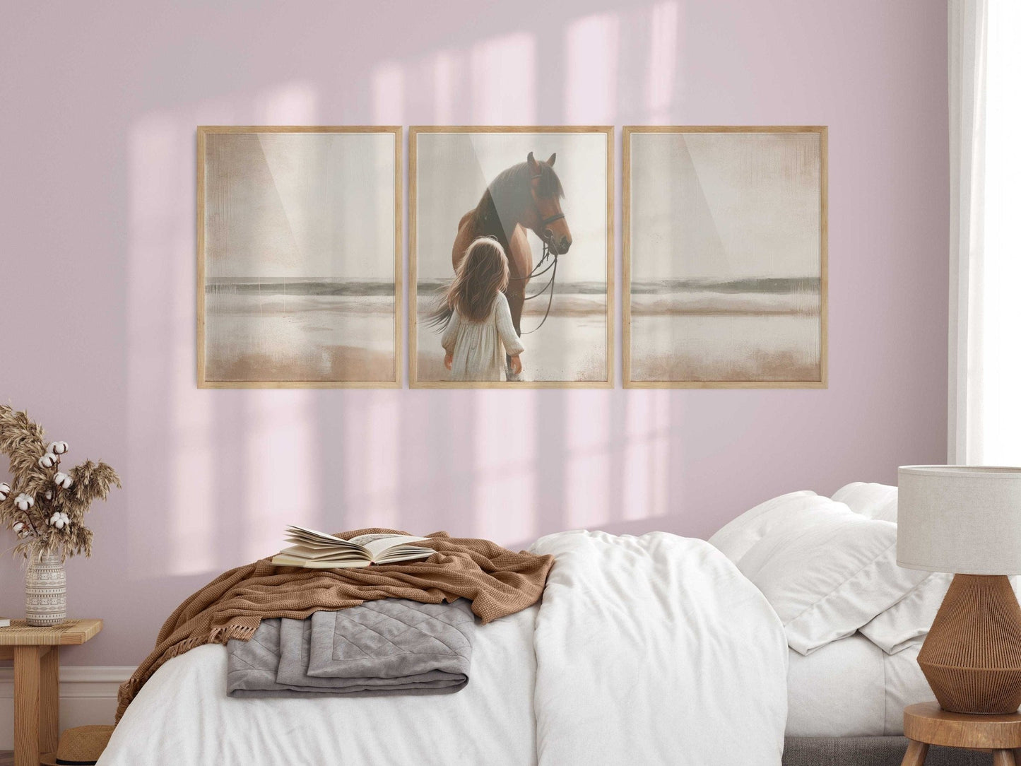 Horse Wall Art Girls Room, Horse Nursery Decor, Set of 3, Horse on the Beach Print, Horse Lover Wall Decor, Printable Horse Decor for Girls - My Store