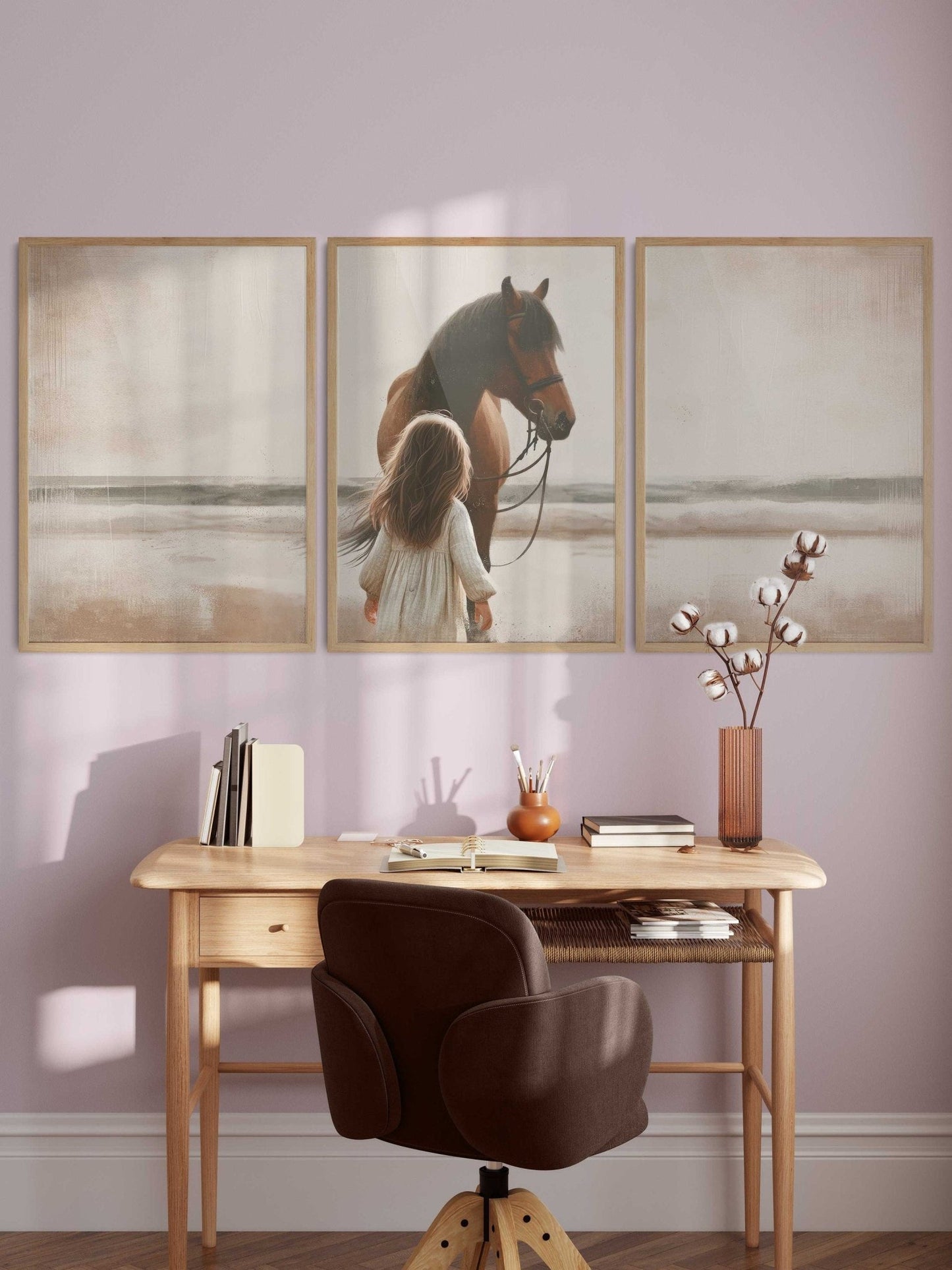 Horse Wall Art Girls Room, Horse Nursery Decor, Set of 3, Horse on the Beach Print, Horse Lover Wall Decor, Printable Horse Decor for Girls - My Store
