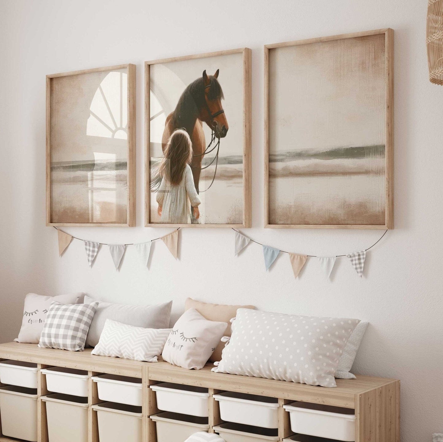 Horse Wall Art Girls Room, Horse Nursery Decor, Set of 3, Horse on the Beach Print, Horse Lover Wall Decor, Printable Horse Decor for Girls - My Store