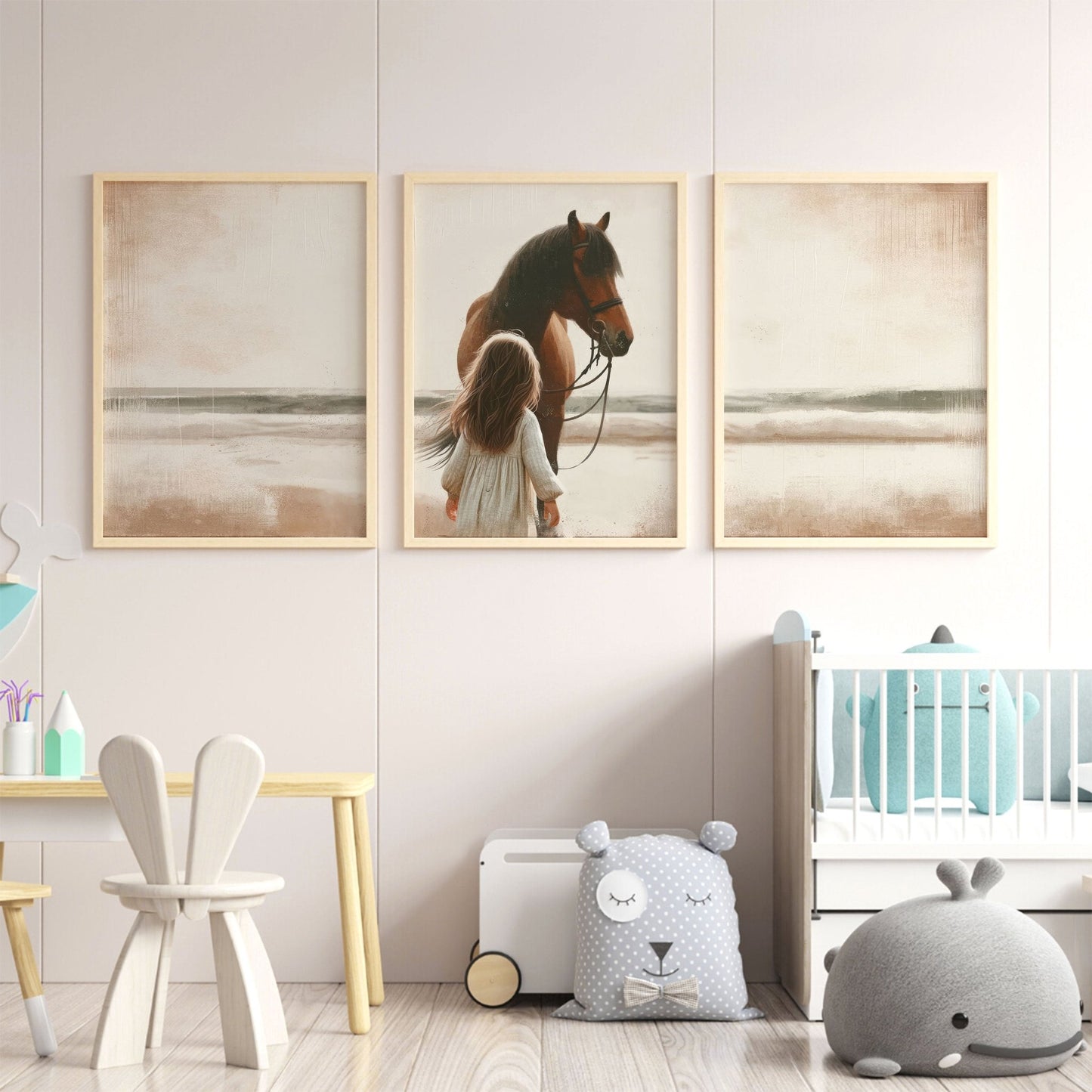 Horse Wall Art Girls Room, Horse Nursery Decor, Set of 3, Horse on the Beach Print, Horse Lover Wall Decor, Printable Horse Decor for Girls - My Store