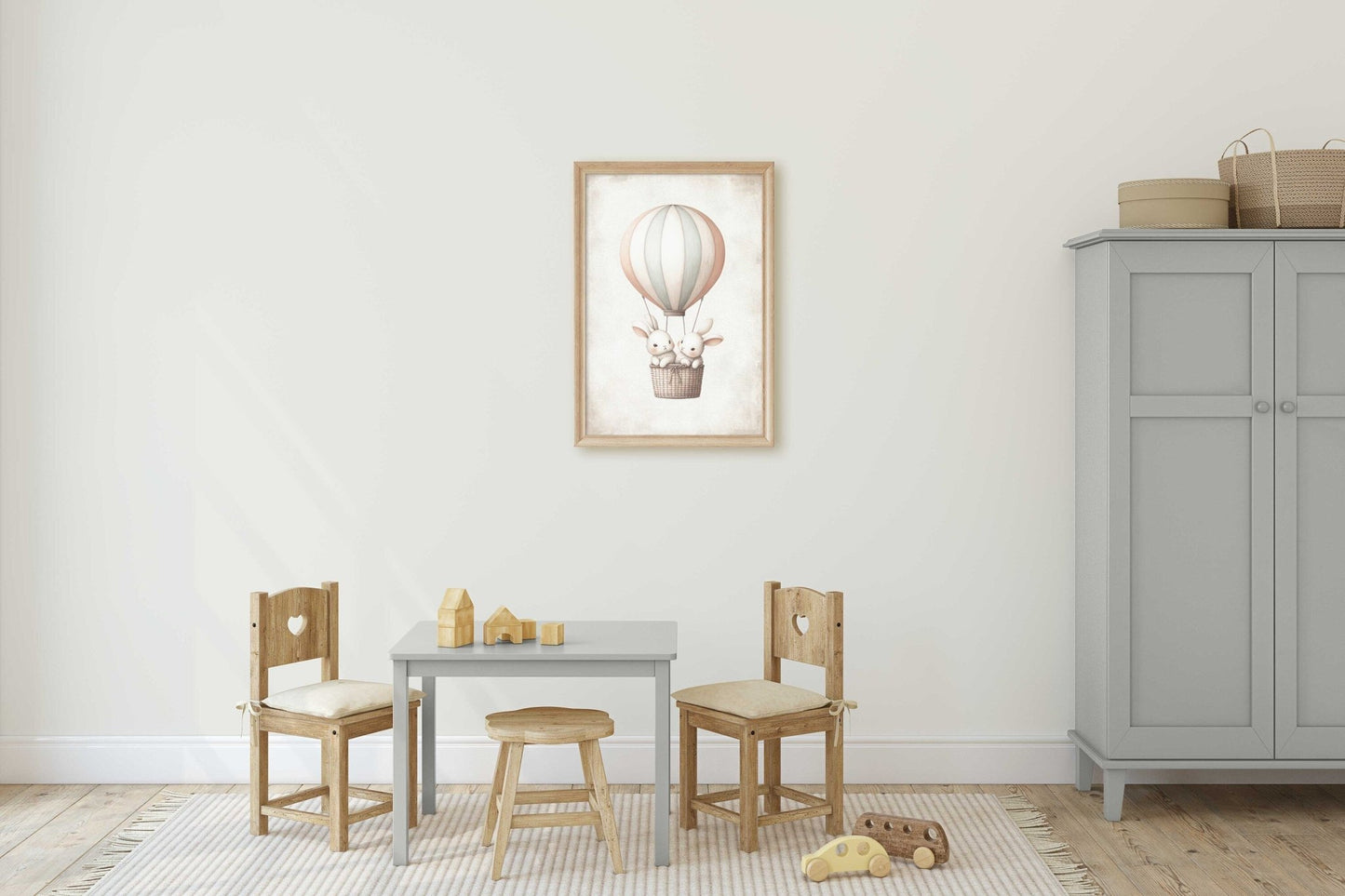 Hot Air Balloon Nursery Art, Cute Bunny Wall Decor, Baby Shower Gift - WildfieldPrints
