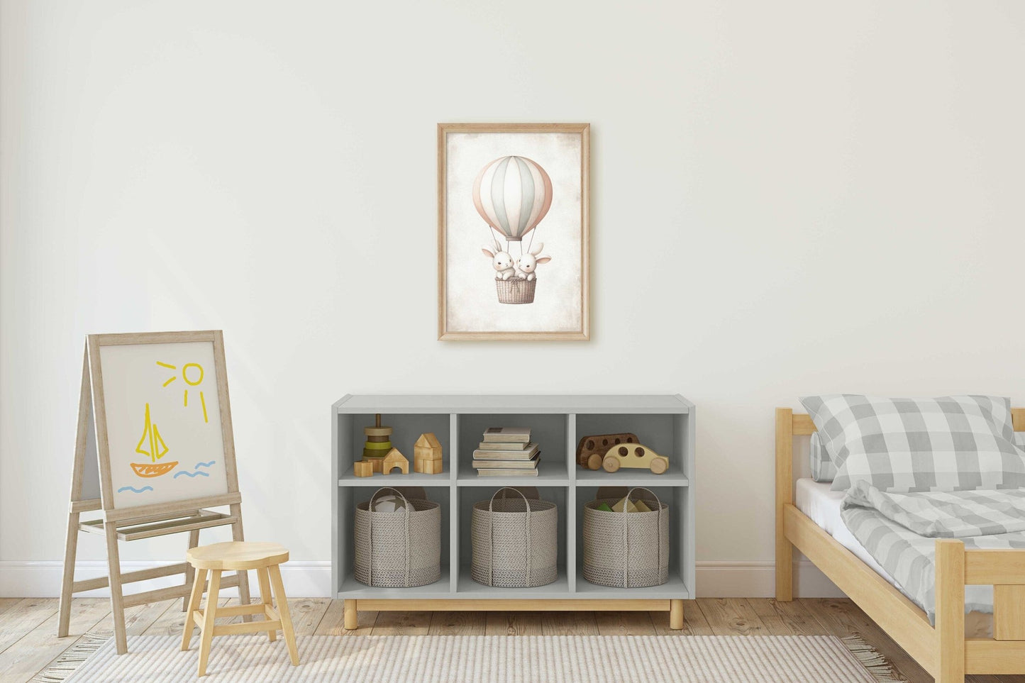 Hot Air Balloon Nursery Art, Cute Bunny Wall Decor, Baby Shower Gift - WildfieldPrints