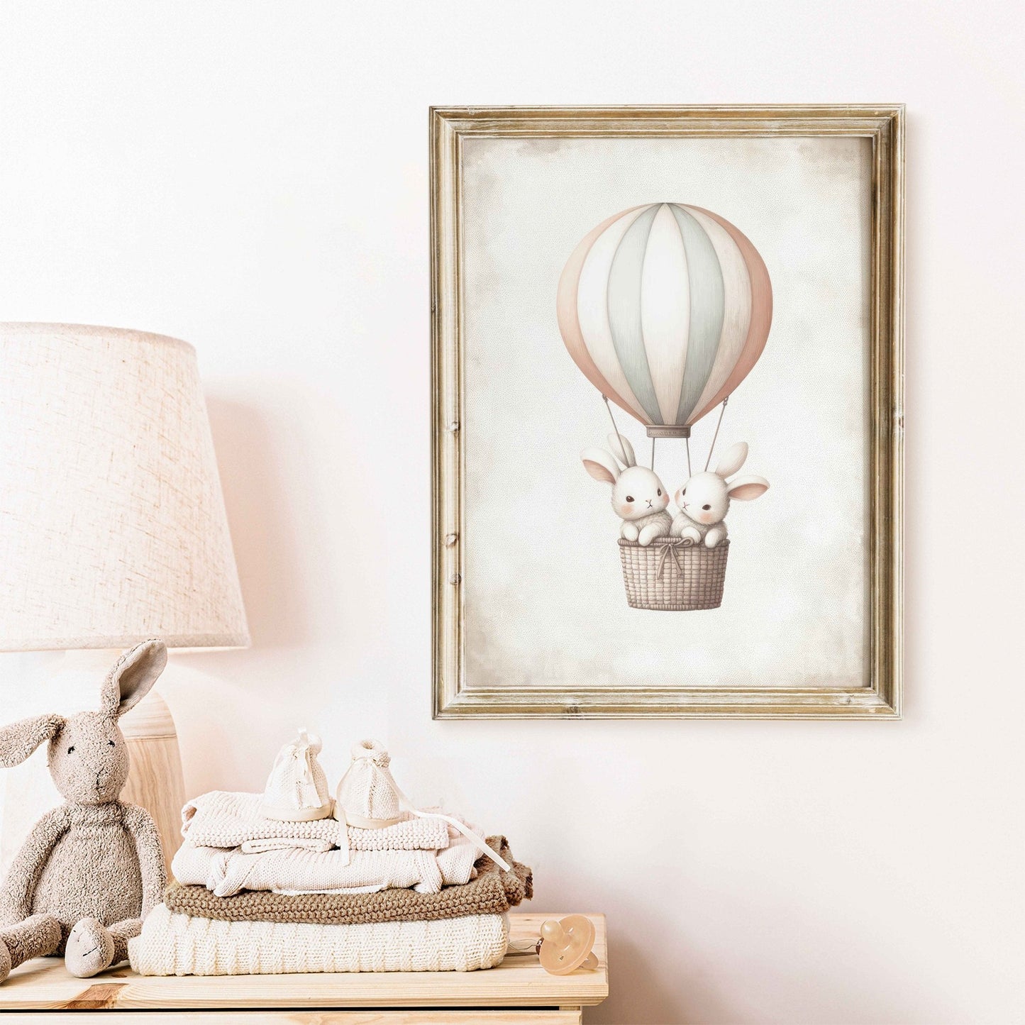 Hot Air Balloon Nursery Art, Cute Bunny Wall Decor, Baby Shower Gift - WildfieldPrints
