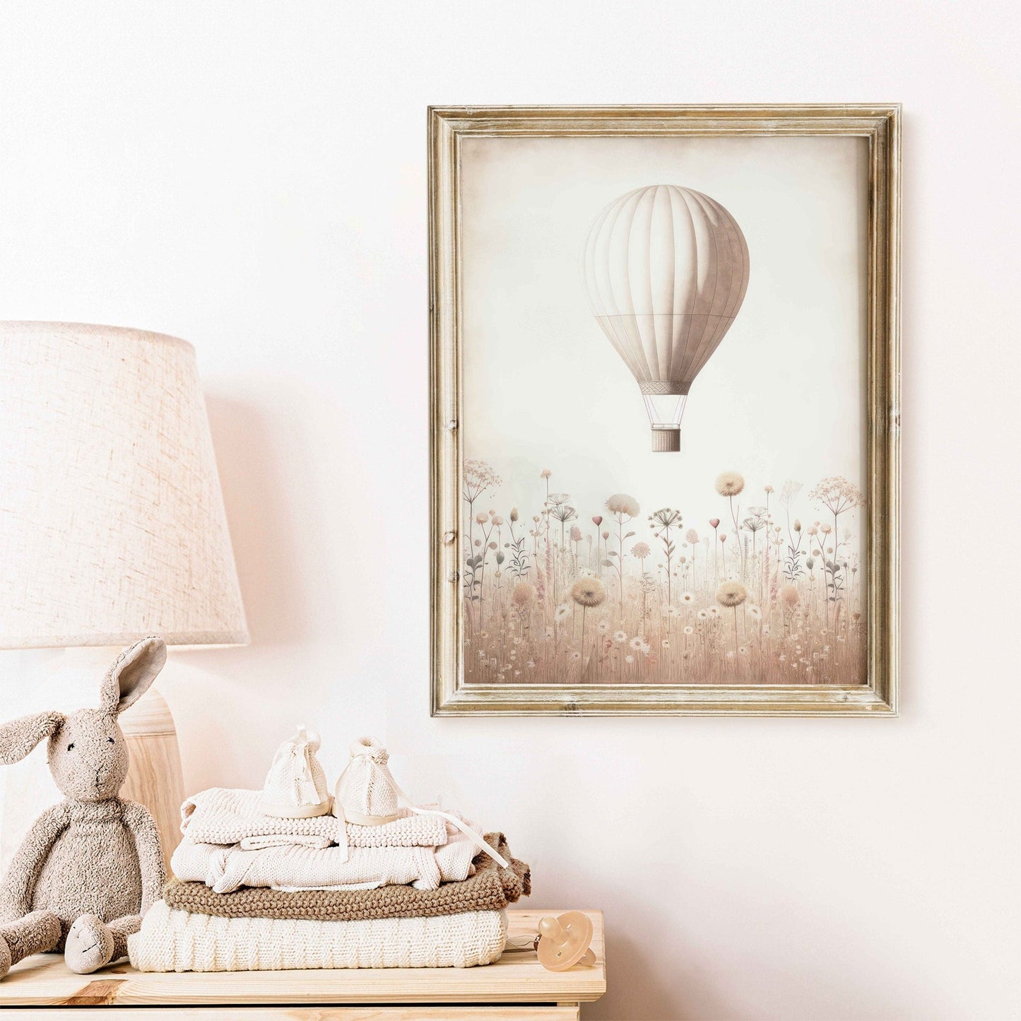 Hot Air Balloon Nursery Art, Rustic Pink Room Decor, Vintage Wall Decor - WildfieldPrints