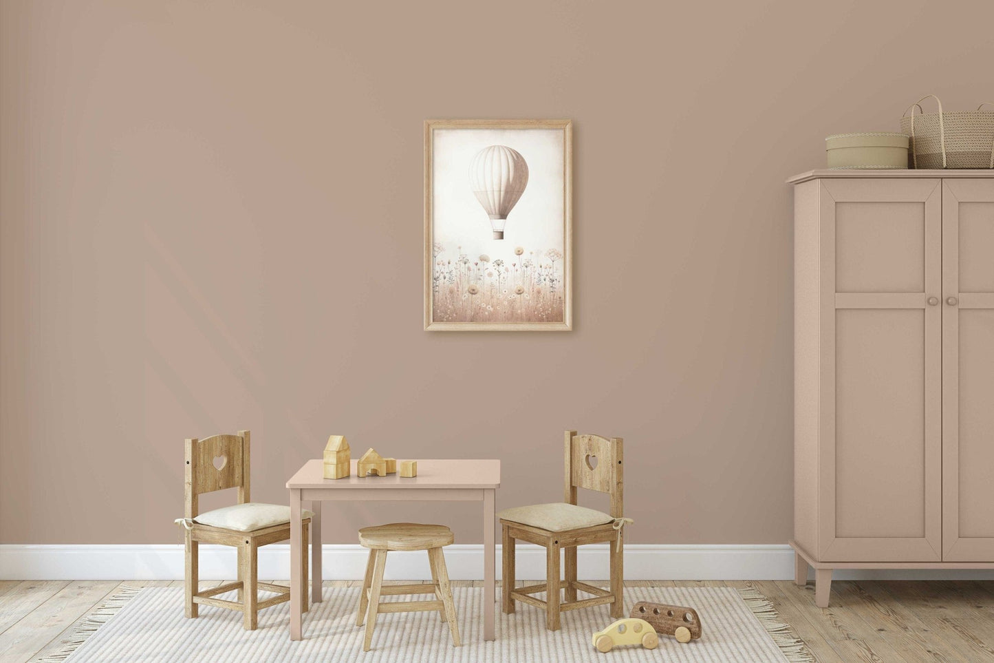 Hot Air Balloon Nursery Art, Rustic Pink Room Decor, Vintage Wall Decor - WildfieldPrints