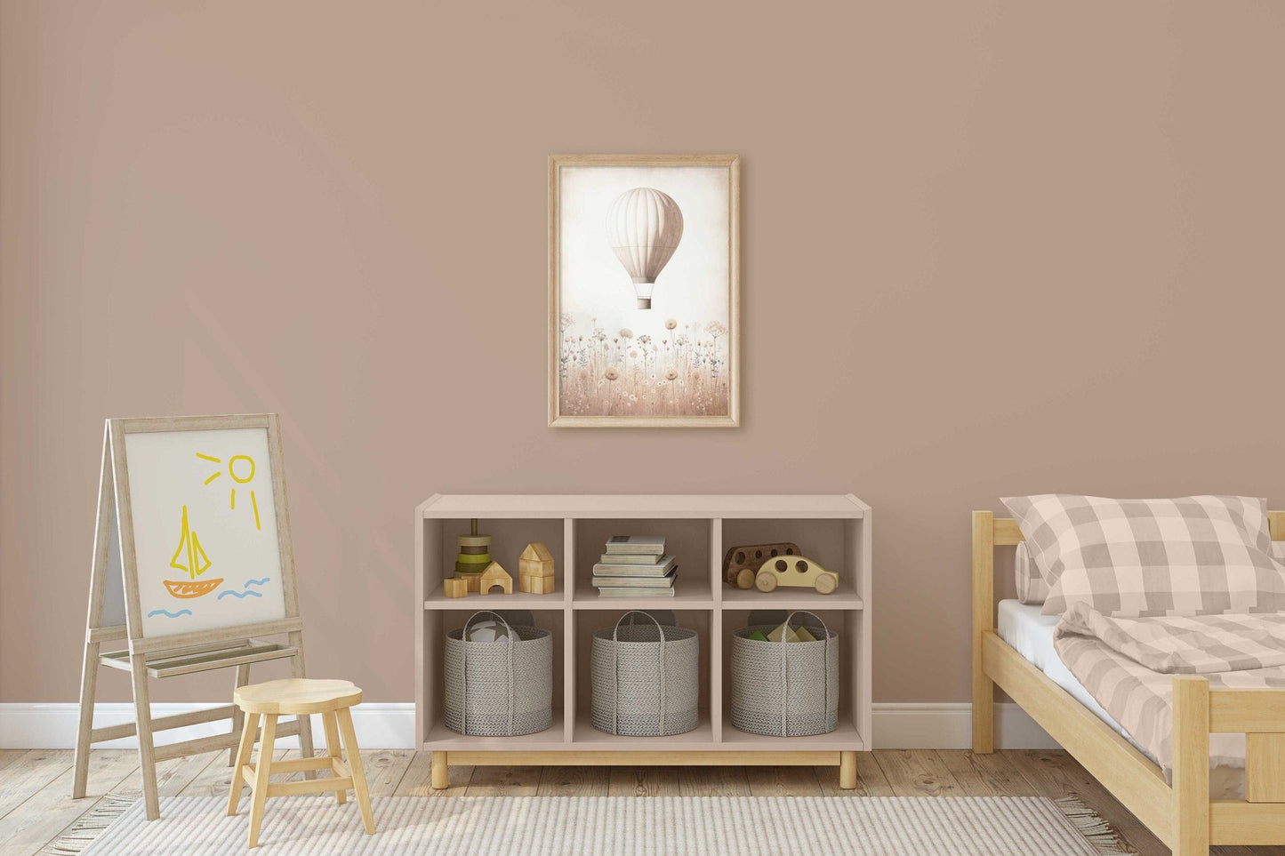 Hot Air Balloon Nursery Art, Rustic Pink Room Decor, Vintage Wall Decor - WildfieldPrints