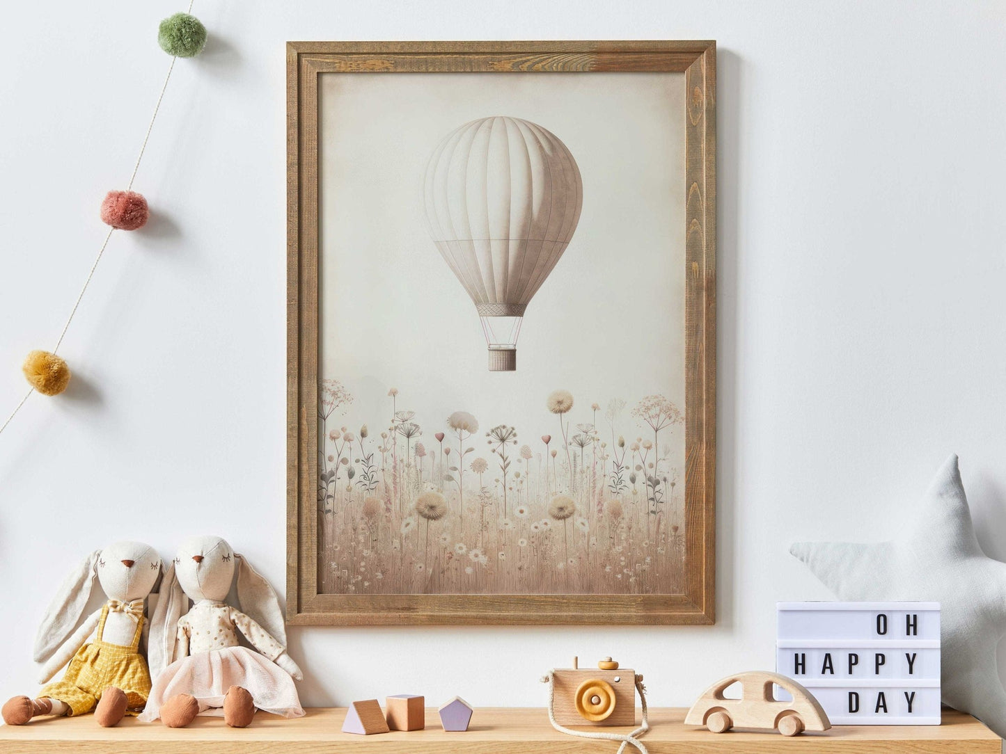 Hot Air Balloon Nursery Art, Rustic Pink Room Decor, Vintage Wall Decor - WildfieldPrints