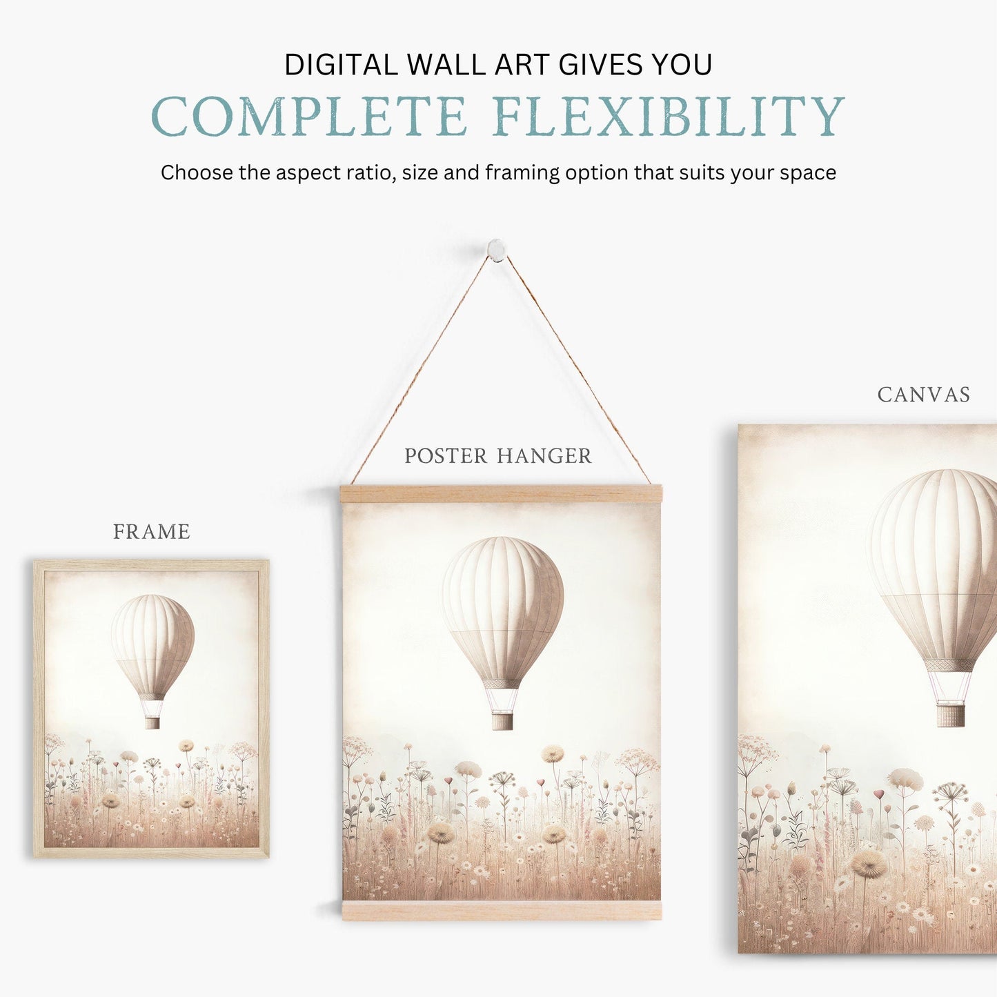 Hot Air Balloon Nursery Art, Rustic Pink Room Decor, Vintage Wall Decor - WildfieldPrints