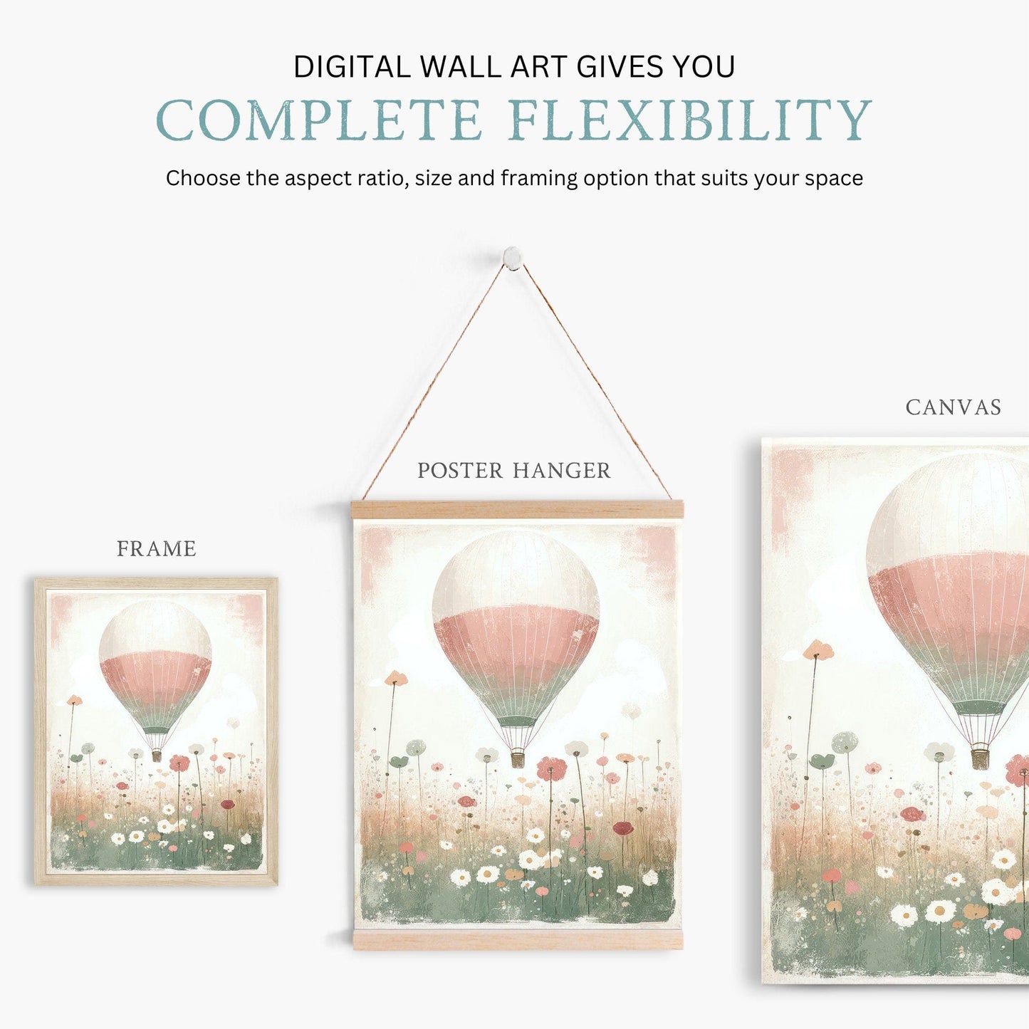 Hot Air Balloon Nursery Art, Rustic Pink Room Decor, Vintage Wall Decor - WildfieldPrints