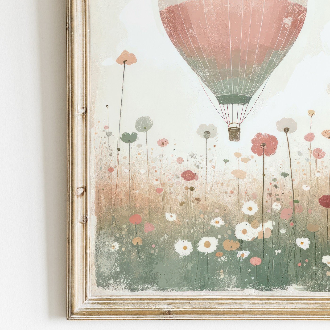 Hot Air Balloon Nursery Art, Rustic Pink Room Decor, Vintage Wall Decor - WildfieldPrints