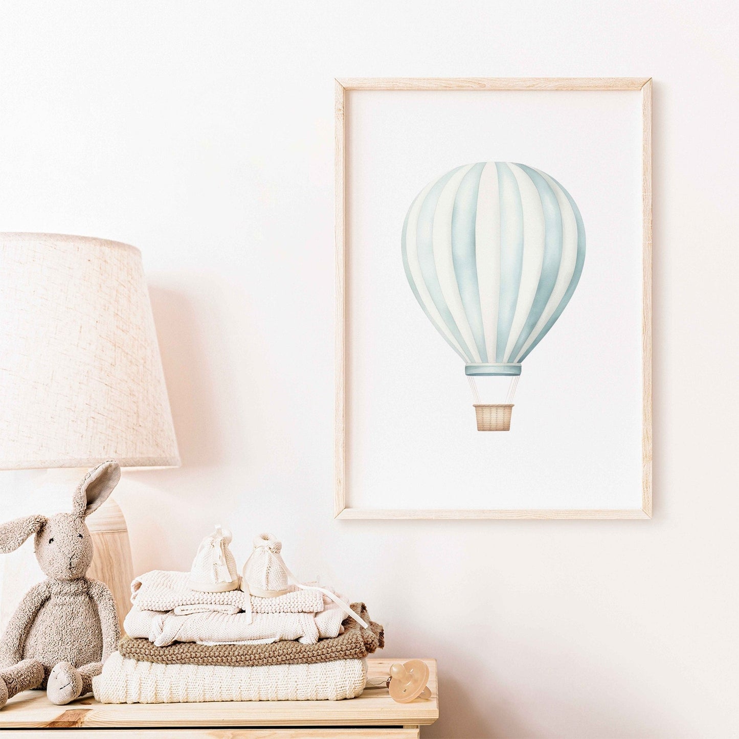 Hot Air Balloon Nursery Art, Teal Minimalist Decor for Boys Room - WildfieldPrints