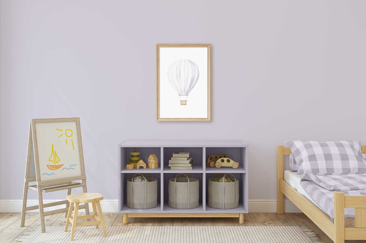 Hot Air Balloon Nursery Art, Vintage Transportation Decor, Purple Design - WildfieldPrints