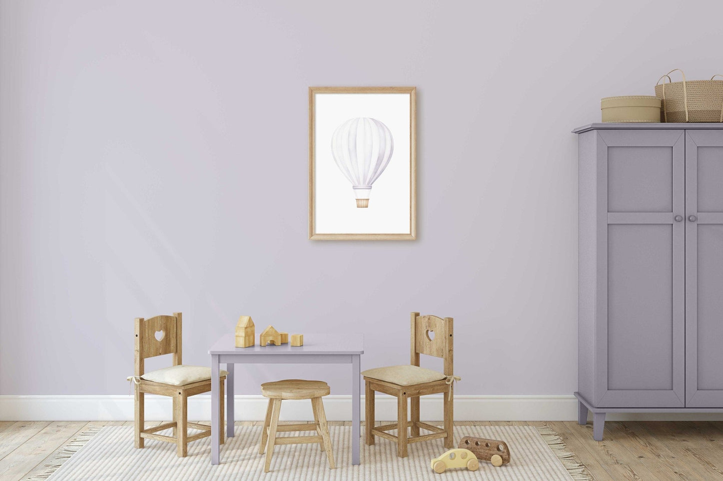 Hot Air Balloon Nursery Art, Vintage Transportation Decor, Purple Design - WildfieldPrints