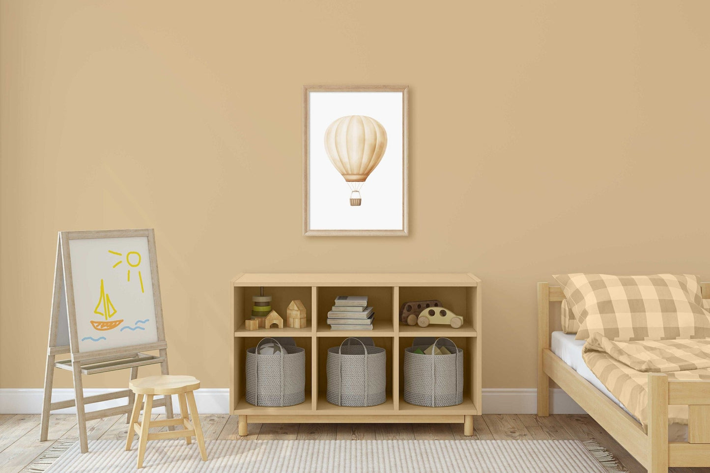 Hot Air Balloon Nursery Art, Yellow Decor for Minimalist Rooms - WildfieldPrints