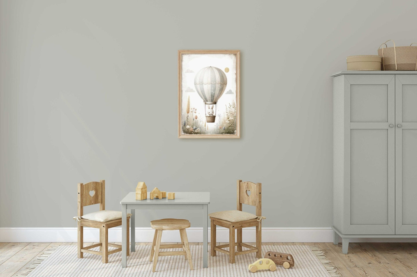 Hot Air Balloon Nursery Print, Adorable Bunny Wall Decor, Baby Gift - WildfieldPrints
