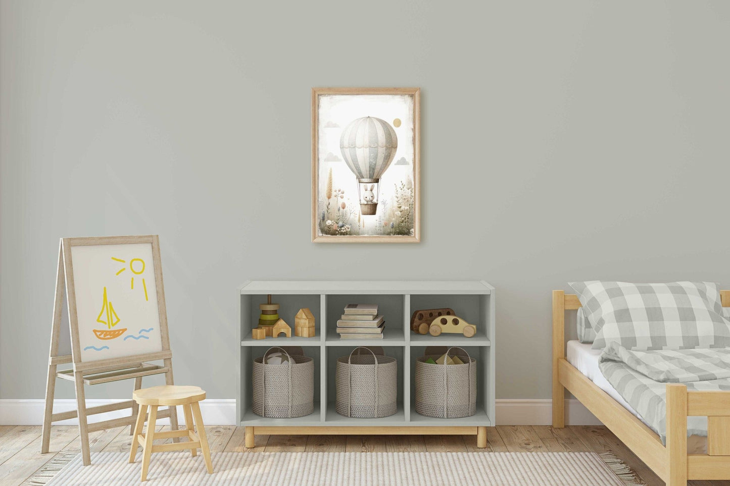 Hot Air Balloon Nursery Print, Adorable Bunny Wall Decor, Baby Gift - WildfieldPrints
