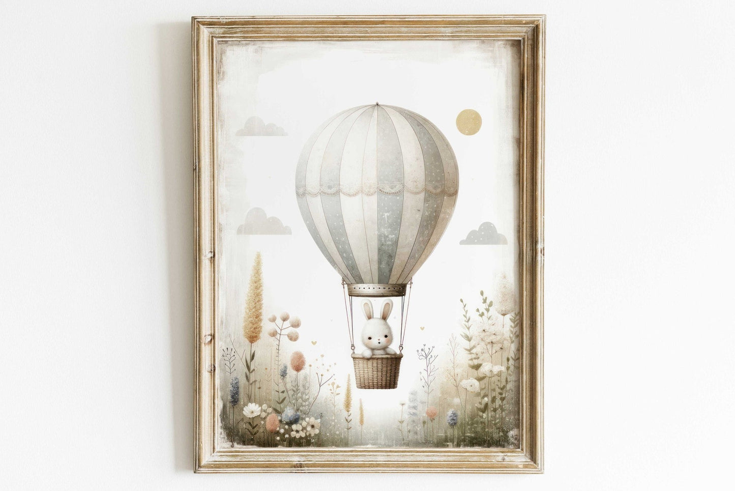Hot Air Balloon Nursery Print, Adorable Bunny Wall Decor, Baby Gift - WildfieldPrints