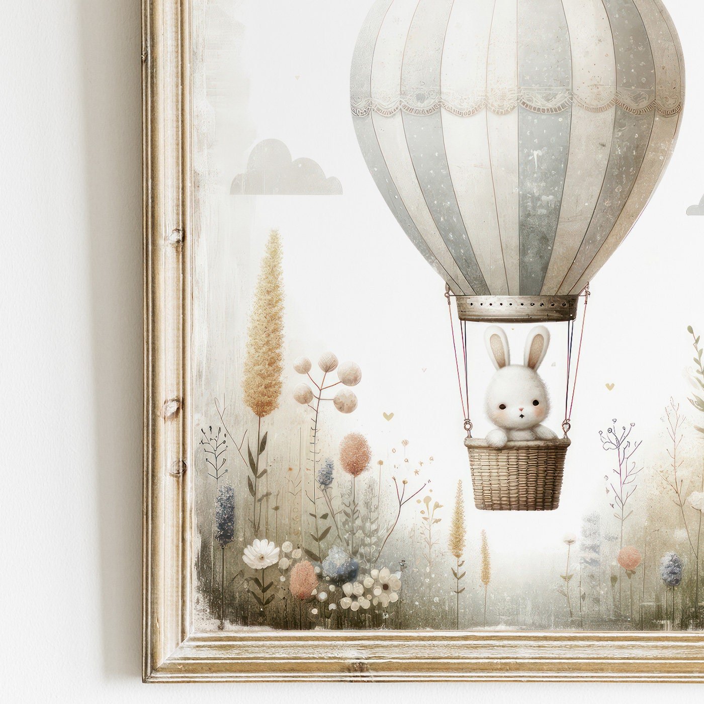 Hot Air Balloon Nursery Print, Adorable Bunny Wall Decor, Baby Gift - WildfieldPrints