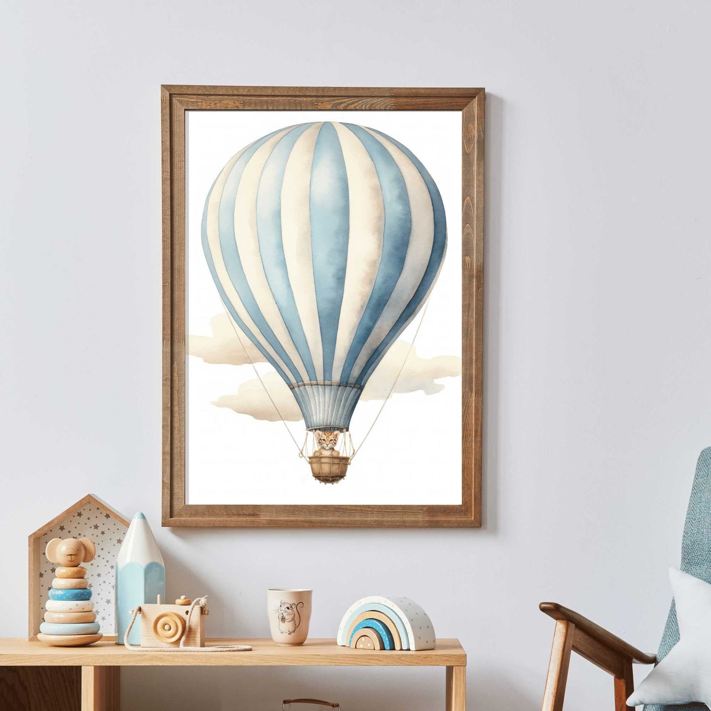 Hot Air Balloon Nursery Print, Cute Baby Tiger Wall Decor, Baby Shower Gift - WildfieldPrints