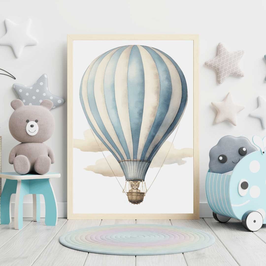 Hot Air Balloon Nursery Print, Cute Baby Tiger Wall Decor, Baby Shower Gift - WildfieldPrints