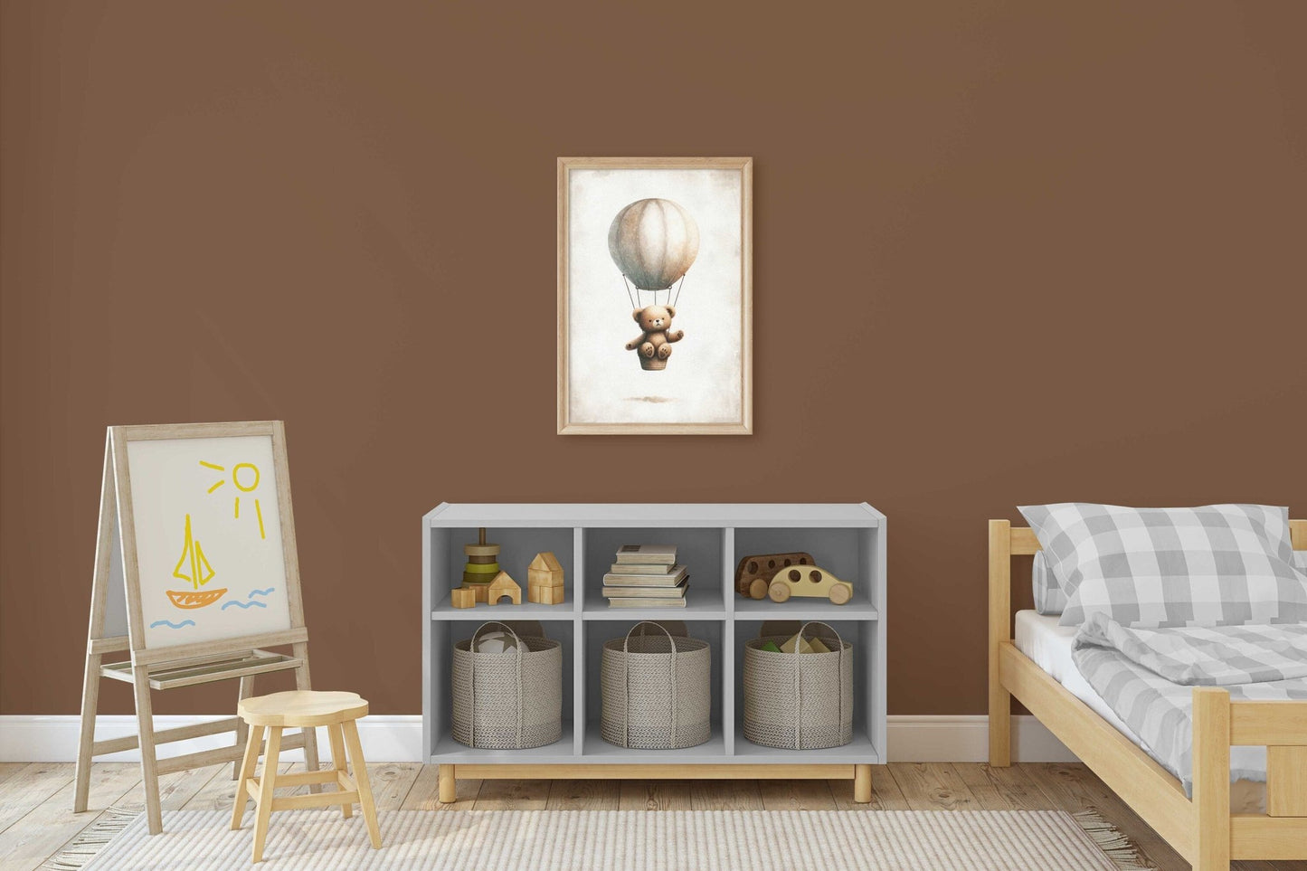 Hot Air Balloon Nursery Print, Cute Bear Wall Decor, Baby Gift - WildfieldPrints