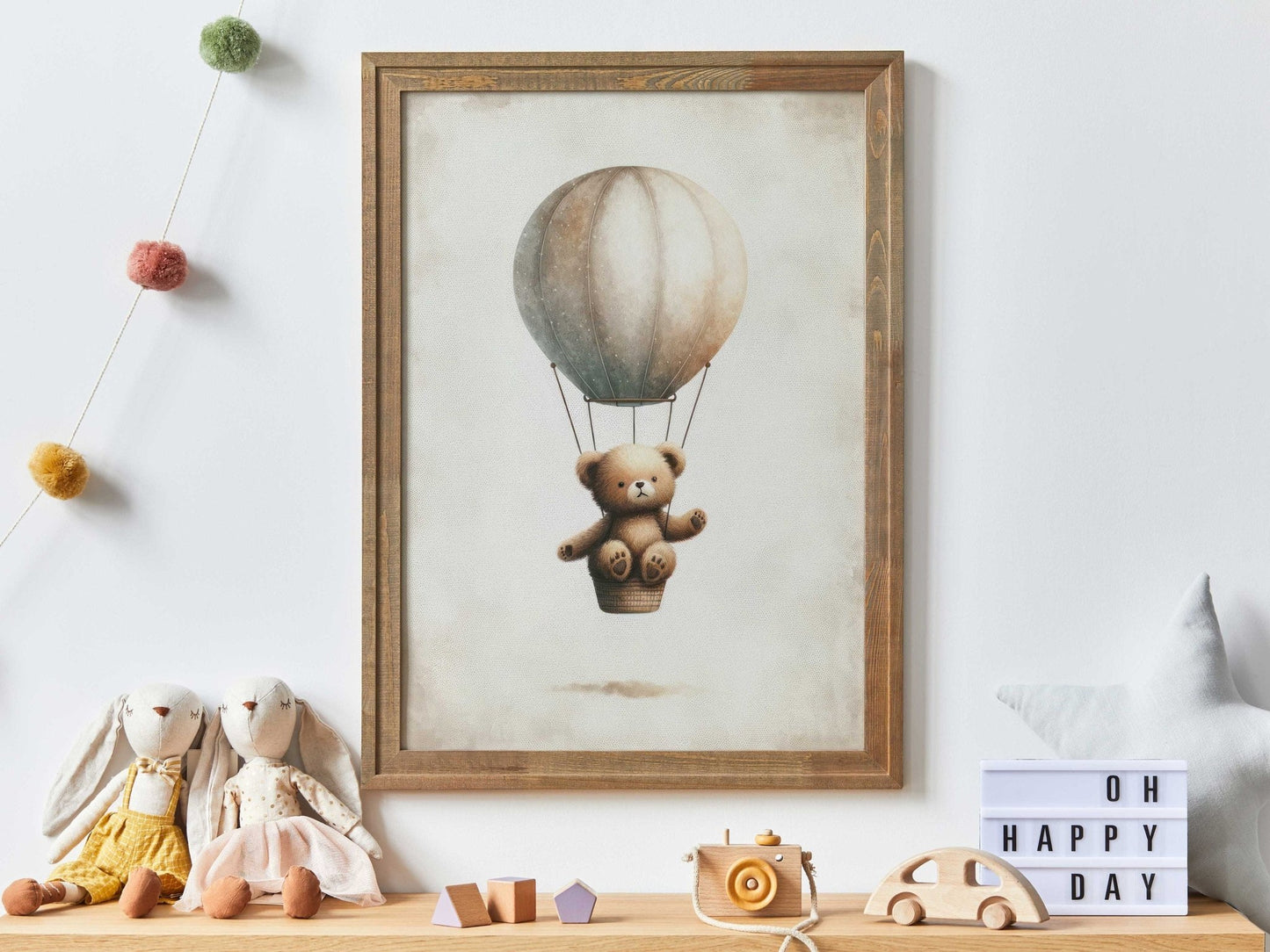 Hot Air Balloon Nursery Print, Cute Bear Wall Decor, Baby Gift - WildfieldPrints