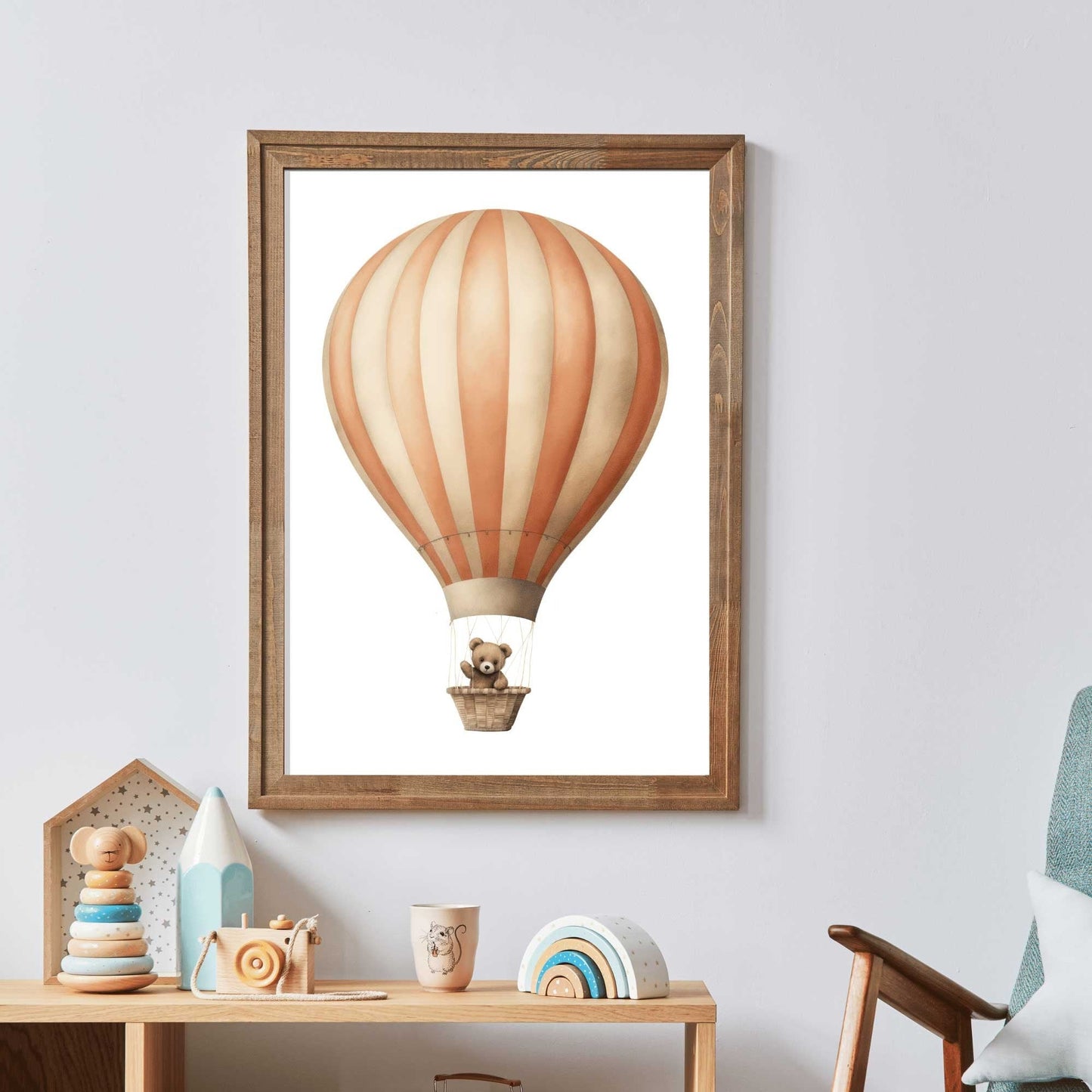 Hot Air Balloon Nursery Print, Cute Teddy Bear Decor, Baby Shower Gift - WildfieldPrints