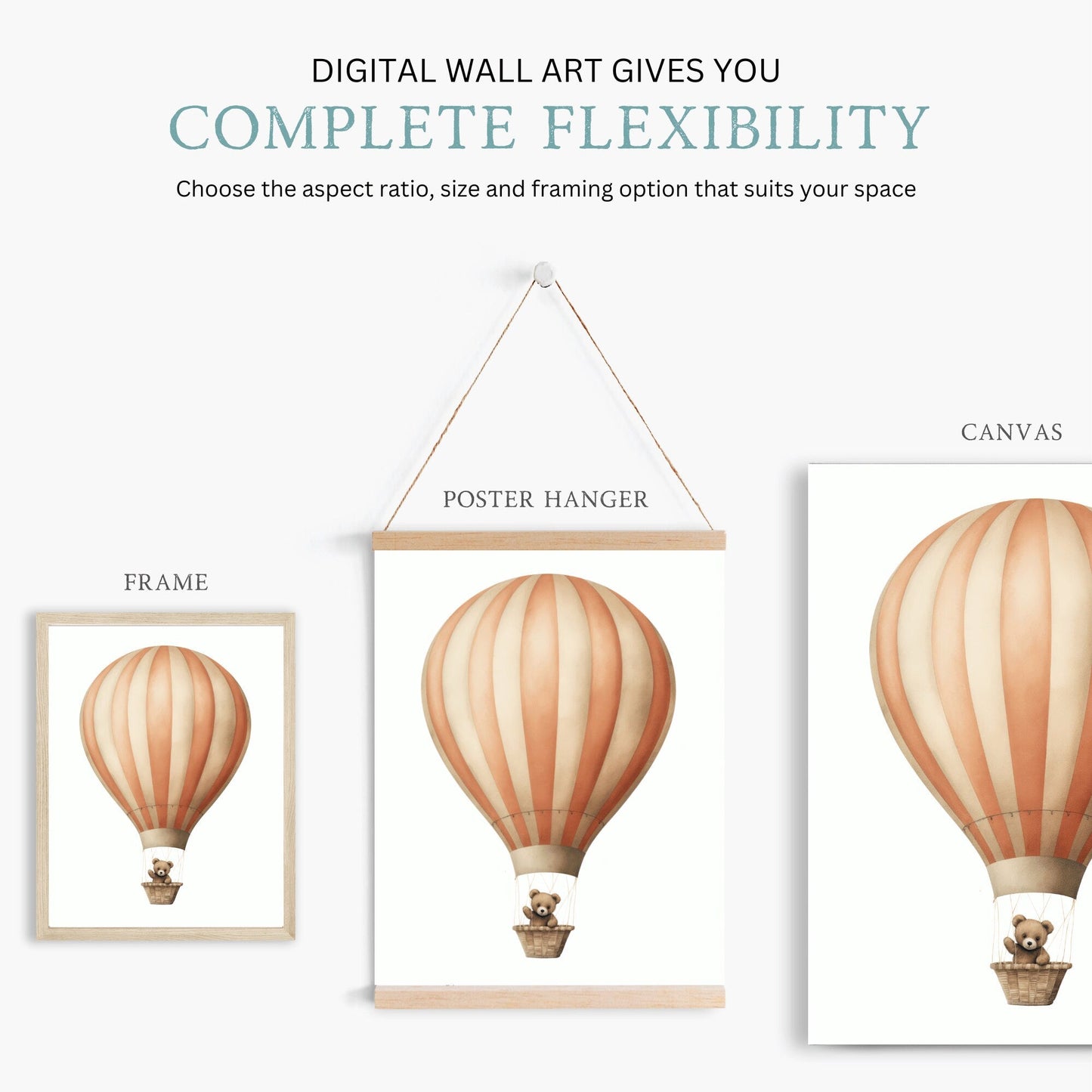 Hot Air Balloon Nursery Print, Cute Teddy Bear Decor, Baby Shower Gift - WildfieldPrints