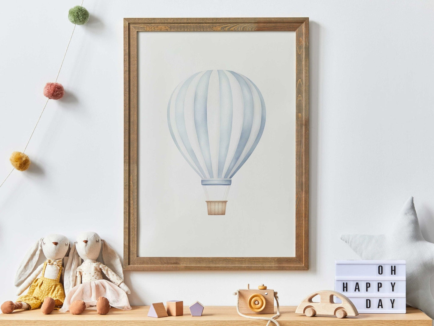 Hot Air Balloon Nursery Prints, Light - blue Wall Decor, Transportation Art - WildfieldPrints