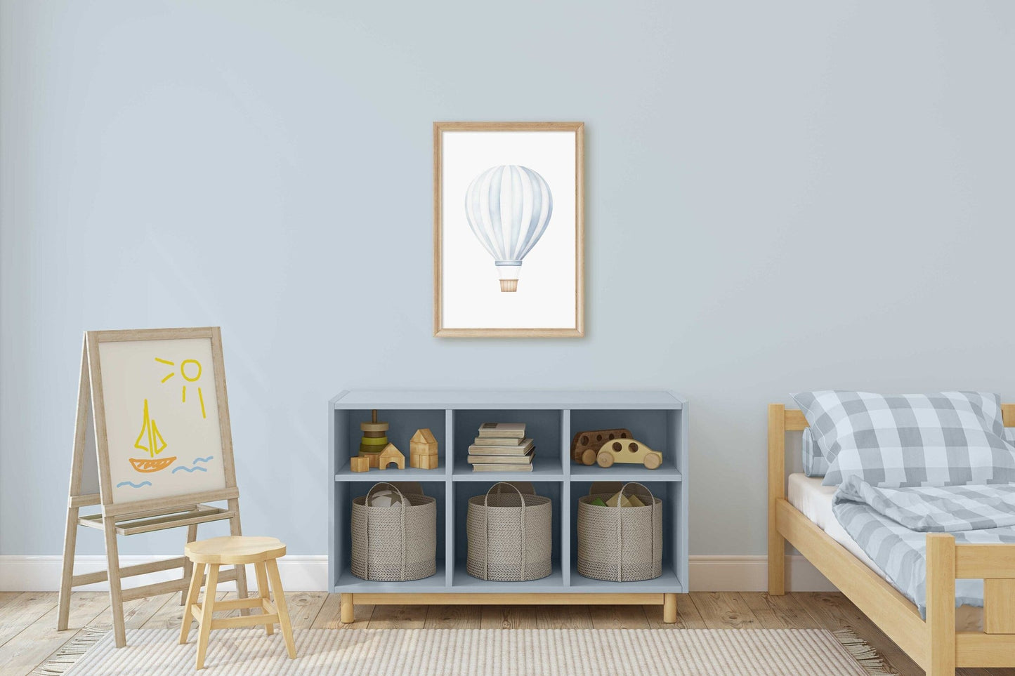 Hot Air Balloon Nursery Prints, Light - blue Wall Decor, Transportation Art - WildfieldPrints