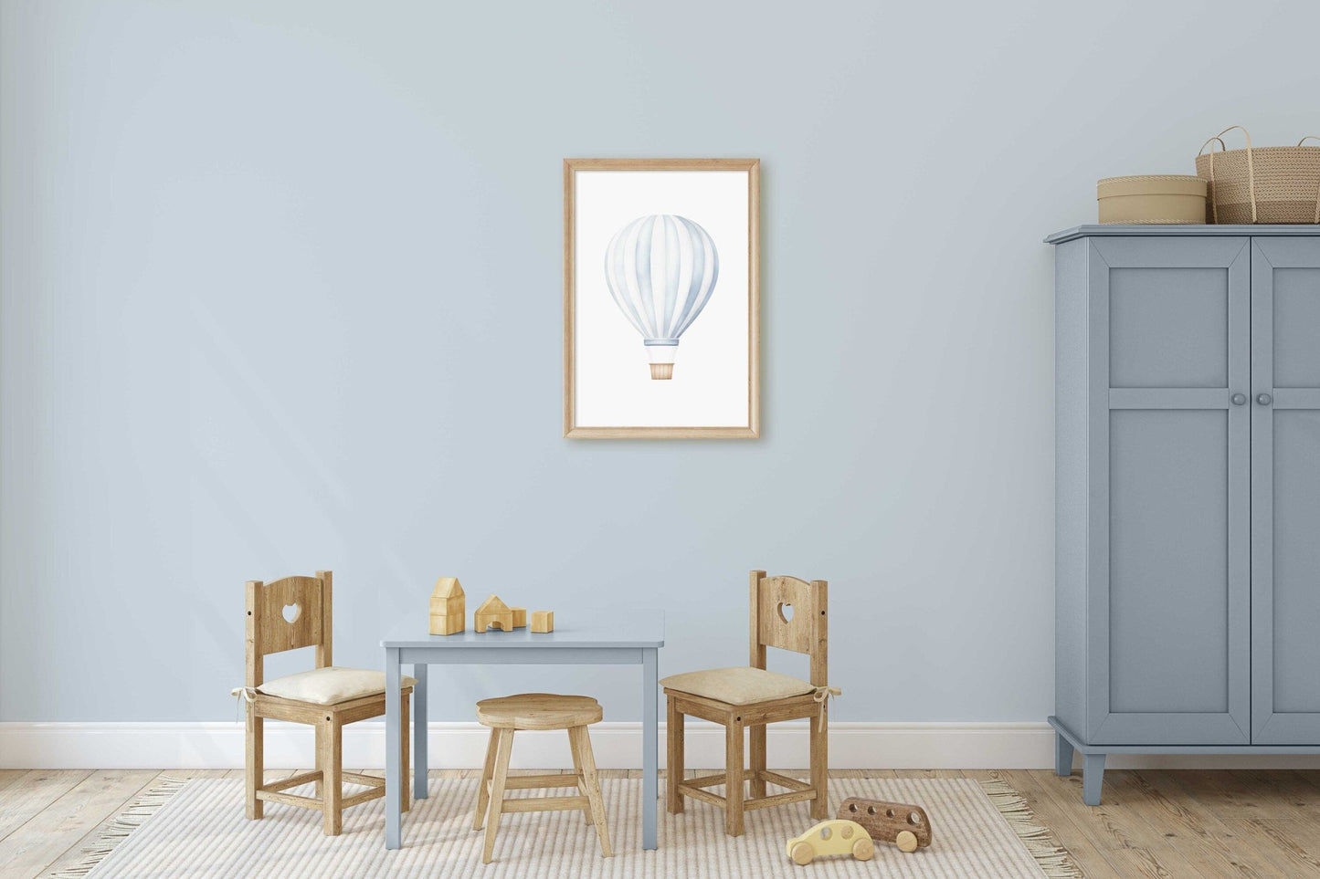 Hot Air Balloon Nursery Prints, Light - blue Wall Decor, Transportation Art - WildfieldPrints