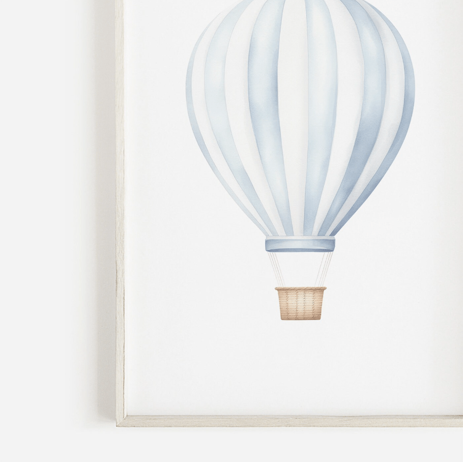 Hot Air Balloon Nursery Prints, Light - blue Wall Decor, Transportation Art - WildfieldPrints