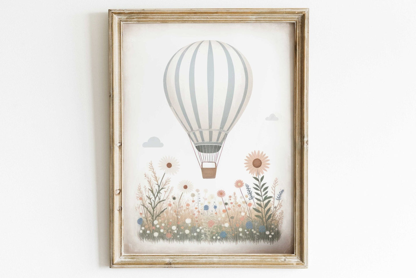 Hot Air Balloon Nursery Prints, Light - blue Wall Decor, Transportation Art - WildfieldPrints