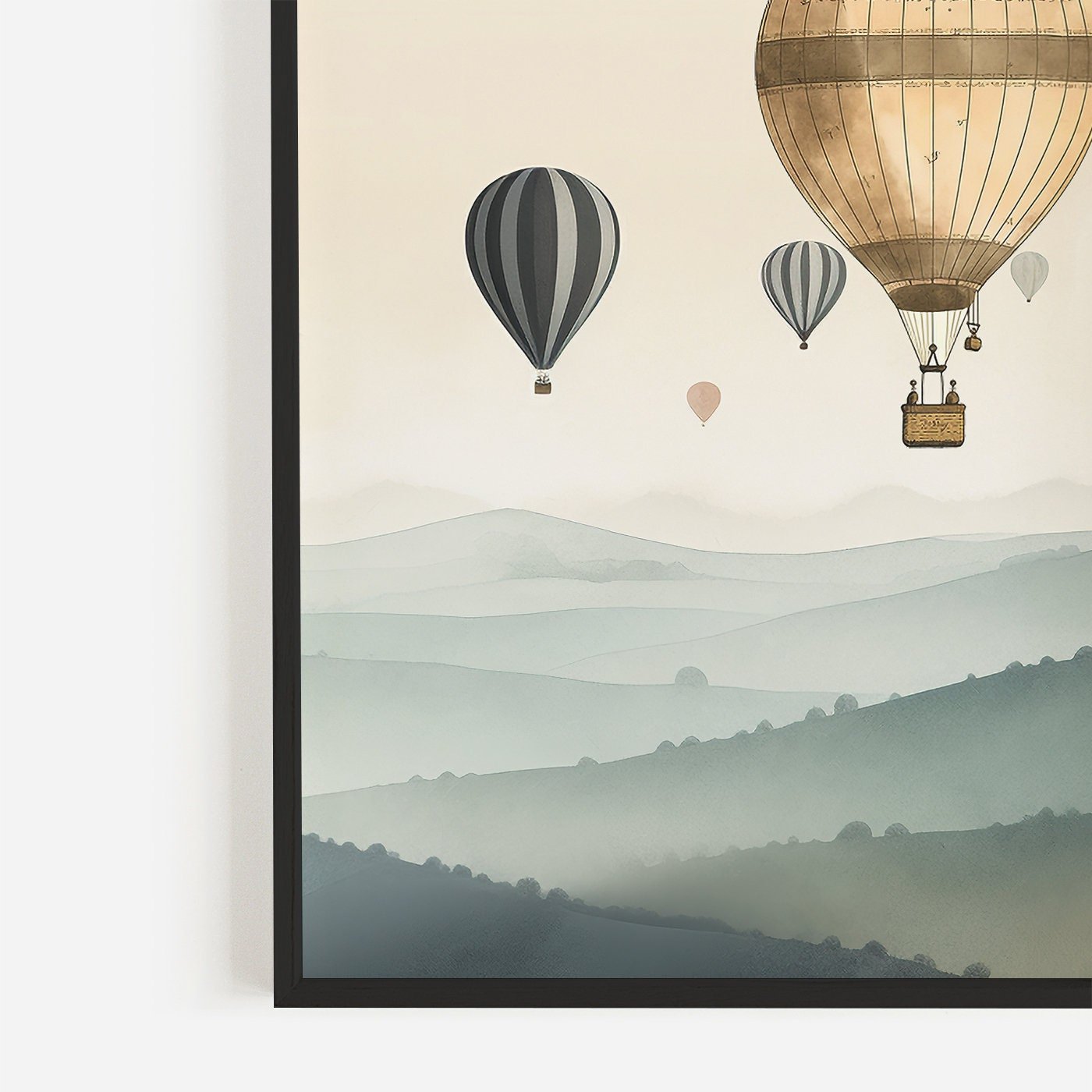 Hot Air Balloon Wall Art, Vintage Home Decor, Landscape Print - WildfieldPrints