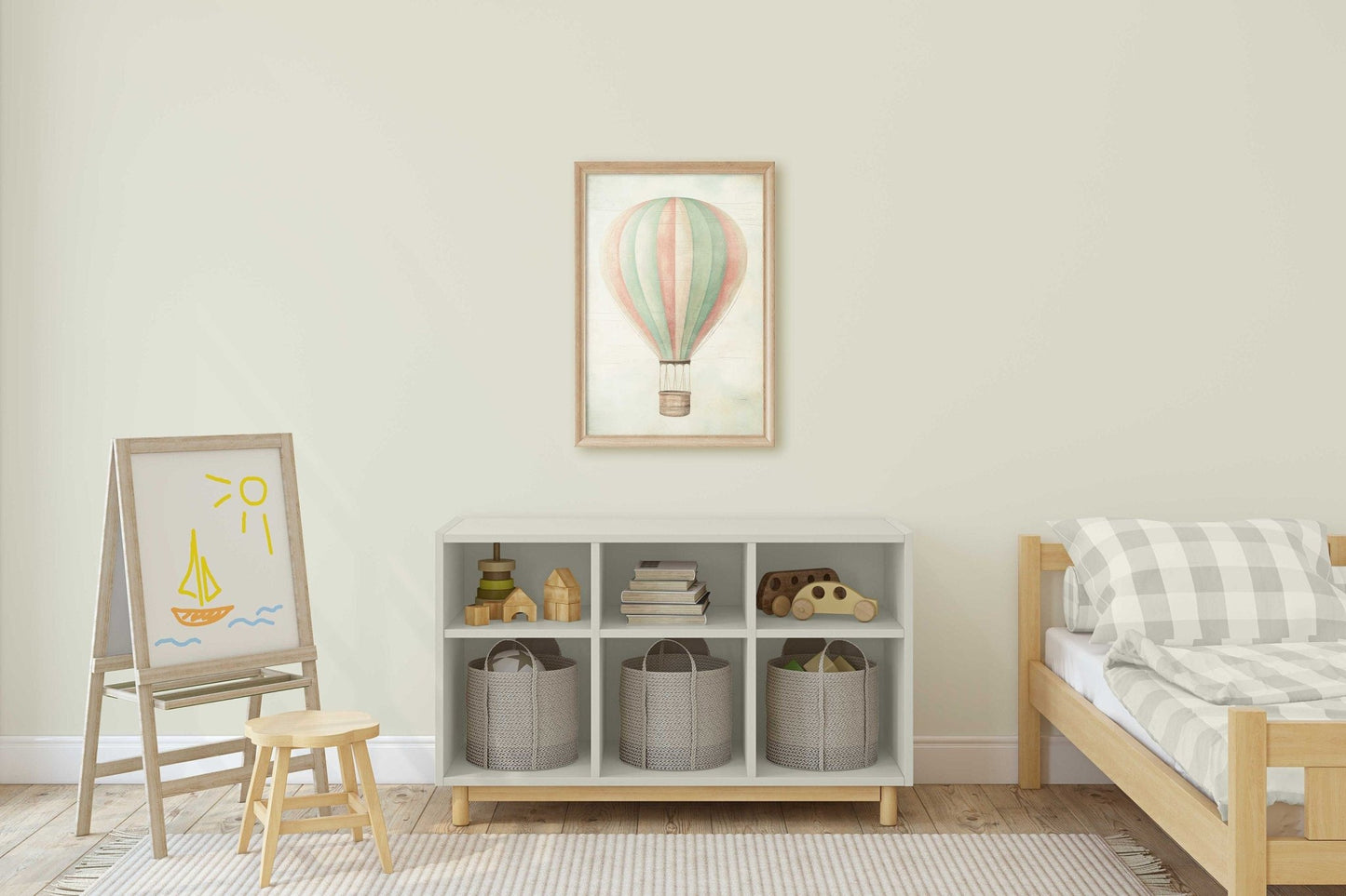 Hot Air Balloon Wall Art, Vintage Nursery Decor, Minimalist Design - WildfieldPrints