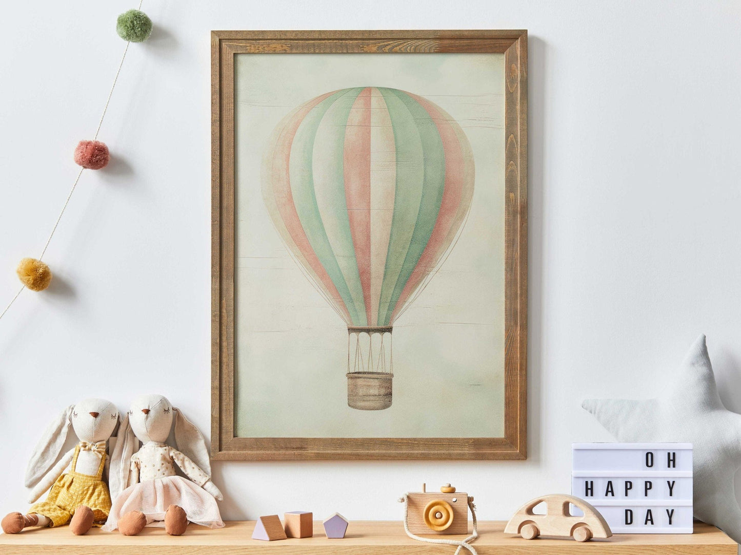 Hot Air Balloon Wall Art, Vintage Nursery Decor, Minimalist Design - WildfieldPrints